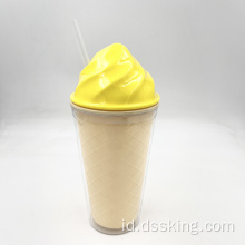 Produk penjualan panas grosir 16oz yang dapat digunakan kembali dinding ganda warna khusus minuman es krim cangkir plastik dengan tutup